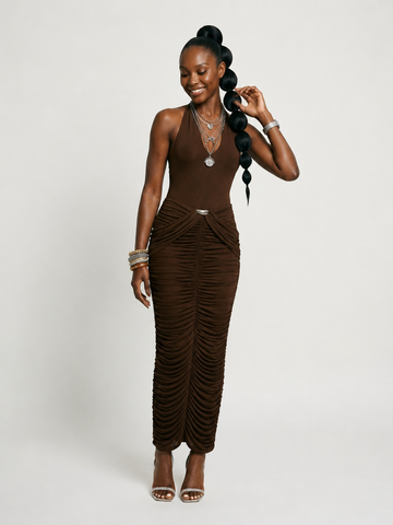Radiant Halter Ruched Maxi Dress