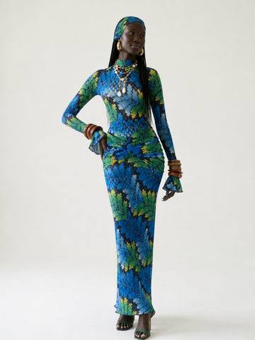 Untamed Leaf Print Maxi Dress