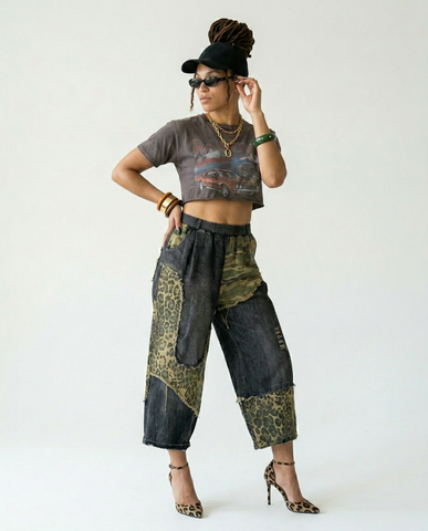 Audacious Camo Leopard Patchwork Jeans