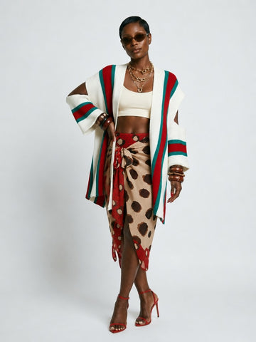 Vibrant Striped Open-Knit Cardigan