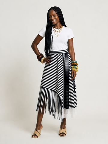 Untamed Striped Tassel Midi Skirt