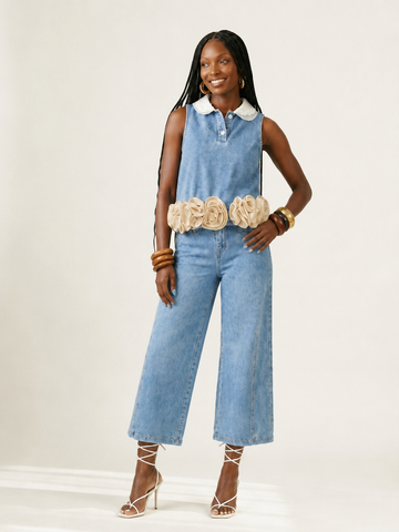Worthy Floral Denim Vest