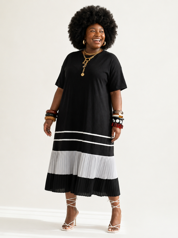 Confident Patchwork Pleated Maxi Dress