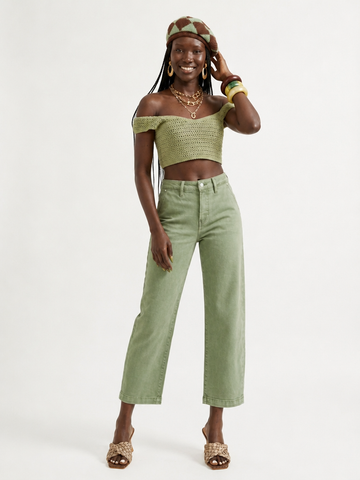 Grounded Olive Cropped Barrel Jeans