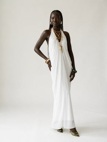 Divine Pleated Halter Maxi Dress