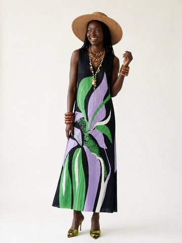 Wanderlust Printed Pleated Maxi Dress