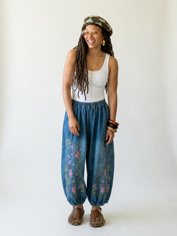 Free Spirit Embroidered Denim Wide-Leg Pants