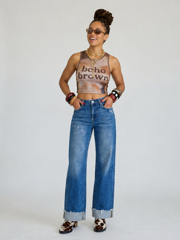 Confident Cuffed Wide Leg Jeans