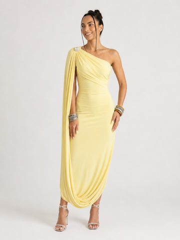 Magnetic Crystal One Shoulder Maxi Dress