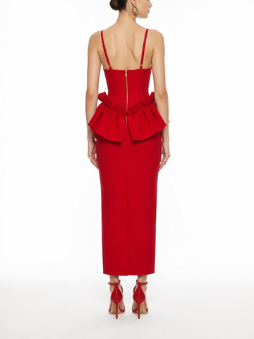 Crimson Ruffle Maxi Dress