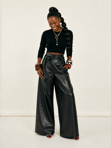 Audacious Faux Leather Wide Leg Pants