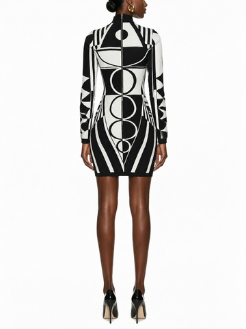 Ivory & Black Geometric Knit Dress