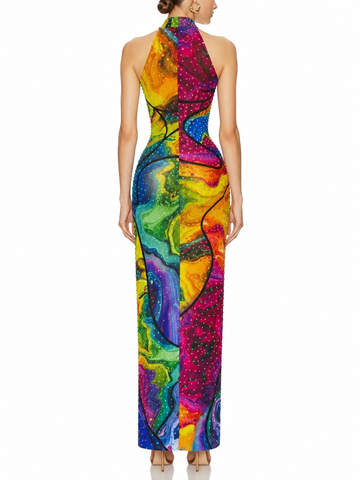 Prismatic Rhinestone Maxi Dress