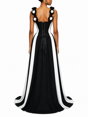 Noir Fleur Stripe Maxi Dress