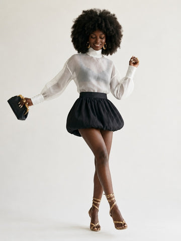 Worthy Sheer Pearl Cuff Blouse