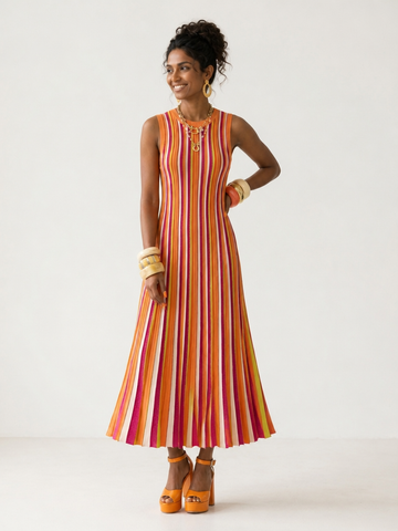 Vibrant Striped Knit Maxi Dress