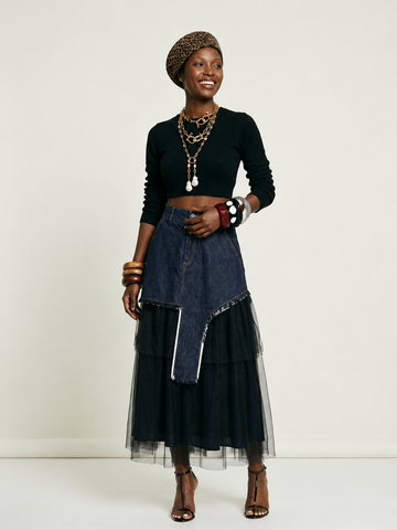 Sovereign Denim Mesh Maxi Skirt
