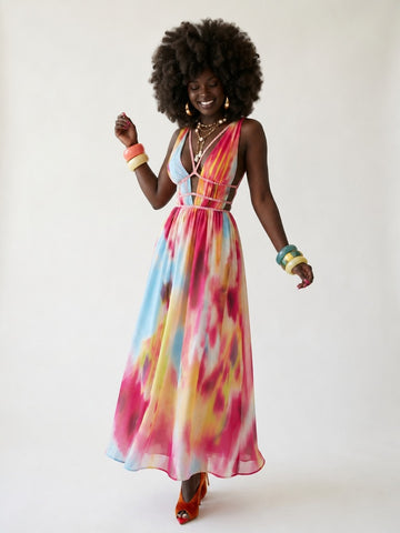 Vibrant Crystal Tie Dye Maxi Dress