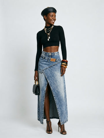 Daring Washed Denim Maxi Skirt