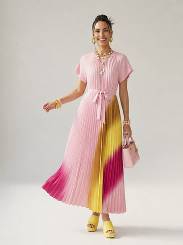Radiant Printed Pleated Maxi Dress