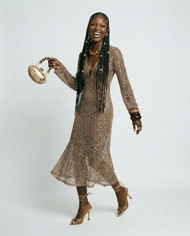 Radiant Sequined V-Neck Maxi Dress