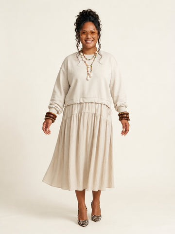 Grounded Apricot Tiered Midi Dress