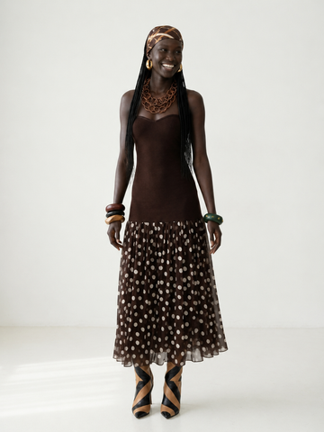 Radiant Polka Dot Pleated Maxi Dress