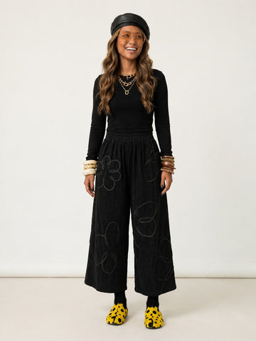 Grounded Floral Corduroy Wide-Leg Pants