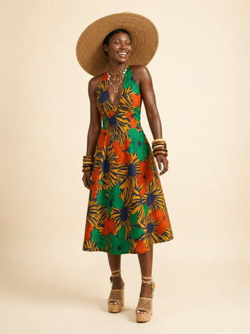 Vibrant Ankara Halter Midi Dress