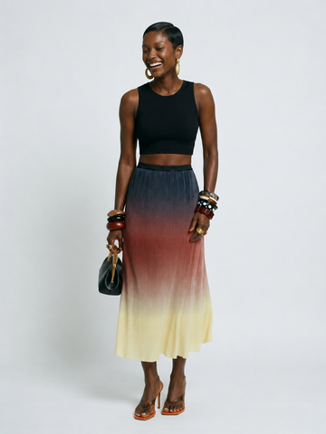 Radiant Pleated Gradient Midi Skirt
