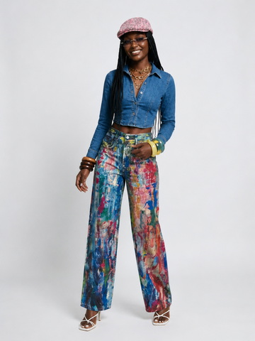 Vibrant Painted Wide-Leg Pants