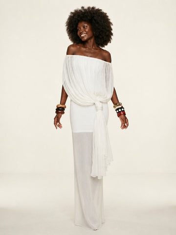 Ethereal Draped Sheer Maxi Dress