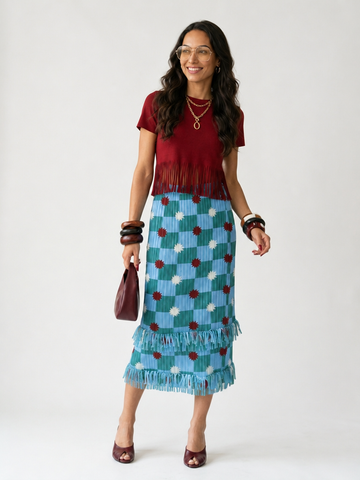 Spirited Plaid Tassel Midi Skirt