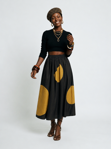 Unique Geometric Patchwork A-Line Skirt
