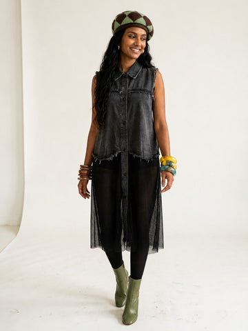 Audacious Denim Mesh Long Vest