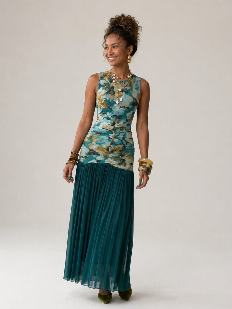 Radiant Printed Ruched Maxi Dress