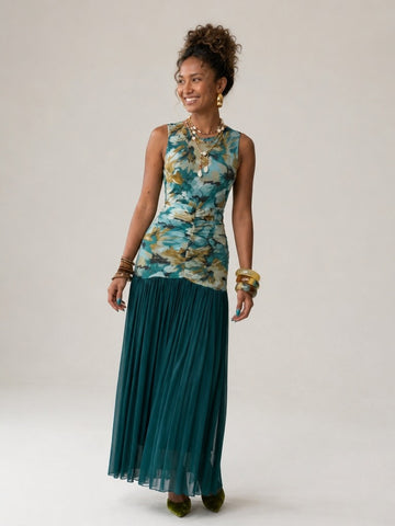Radiant Printed Ruched Maxi Dress