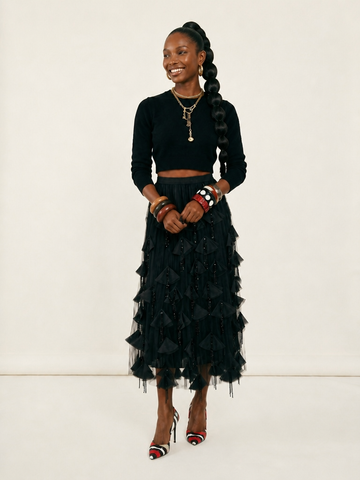 Audacious Sequin Tassel Mesh Skirt