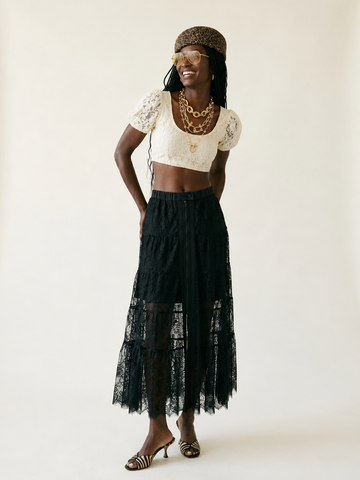 Unique Mesh Tiered Midi Skirt