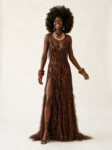 Divine Sequin Tulle Maxi Dress