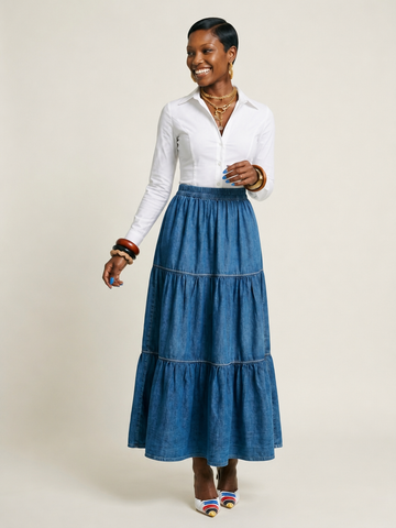 Free Spirit Tiered Denim Maxi Skirt