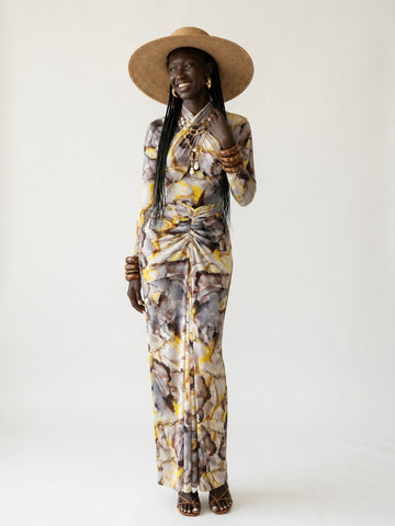 Fearless Draped Abstract Maxi Dress