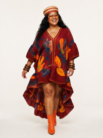 Vibrant Pleated Floral Kaftan