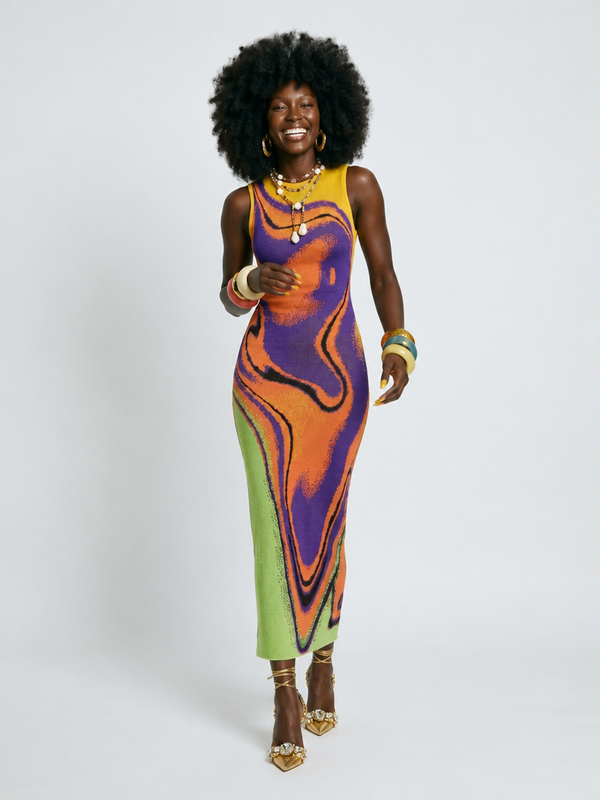 Vibrant Striped Knit Maxi Dress