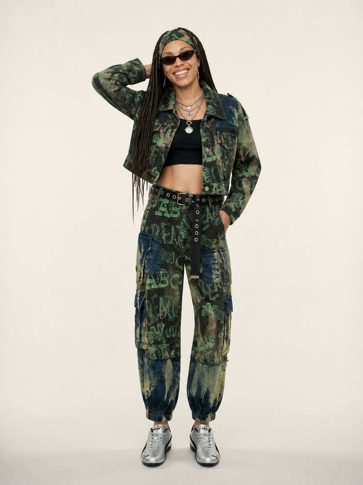 Audacious Printed Denim Two-Piece Set