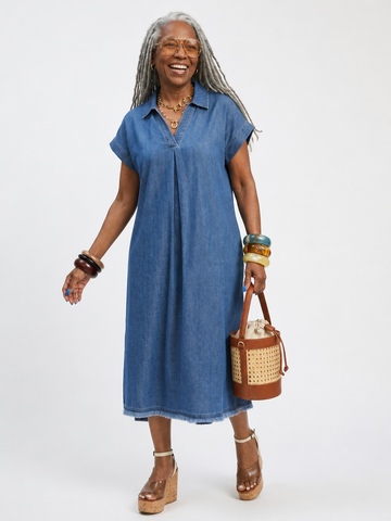 Adventurous Stone Washed Denim Midi Dress
