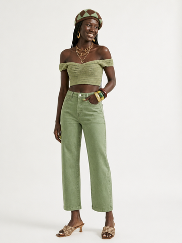 Grounded Olive Cropped Barrel Jeans