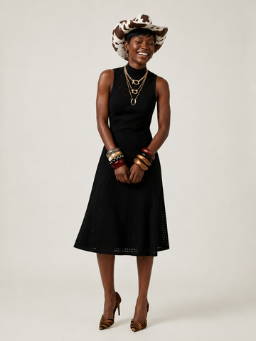 Elegant Knit Hollow-Out Midi Dress