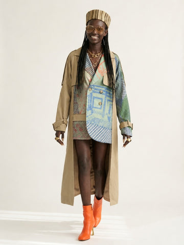 Audacious Geometric Spliced Trench Coat