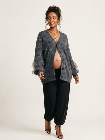 Celestial Sequin Ruffle Knit Cardigan
